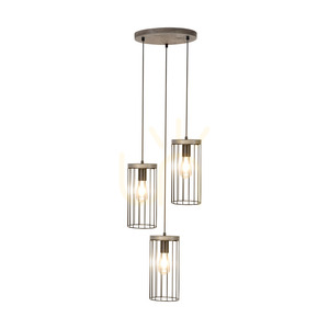 Lampa suspendată Timeo, 3xE27, Max. 60 W, pin vopsit în gri, cablu din PVC/negru, abajur metalic, Ø 40 cm small 1