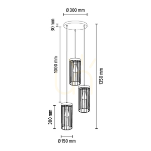 Lampa suspendată Timeo, 3xE27, Max. 60 W, pin vopsit în gri, cablu din PVC/negru, abajur metalic, Ø 40 cm small 3