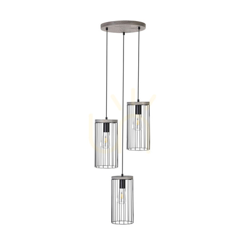 Verifica Lampa suspendată Timeo, 3xE27, Max. 60 W, pin vopsit în gri, cablu din PVC/negru, abajur metalic, Ø 40 cm