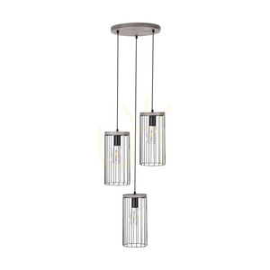 Lampa suspendată Timeo, 3xE27, Max. 60 W, pin vopsit în gri, cablu din PVC/negru, abajur metalic, Ø 40 cm small 0