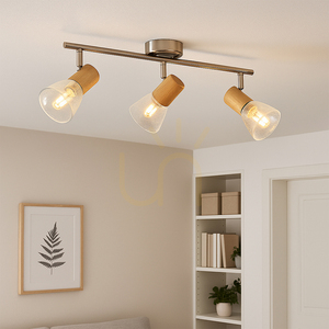 Lampa de tavan Tobi, 3xE14, Max. 40 W, stejar uleiat/metal satinat/abat-jour din sticlă transparentă, 44,5 cm small 1