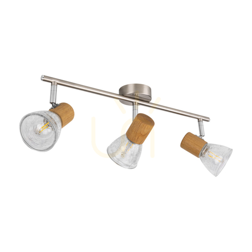 Verifica Lampa de tavan Tobi, 3xE14, Max. 40 W, stejar uleiat/metal satinat/abat-jour din sticlă transparentă, 44,5 cm