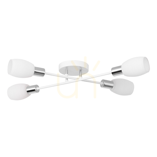 Verifica Lampa de tavan Tosca, 4xE14, Max. 40 W, metal alb-cromat / abajur din sticlă albă, 67 cm