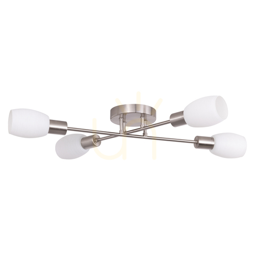 Verifica Lampa de tavan Tosca, 4xE14, Max. 40 W, metal satinat/alb, abajur din sticlă, 67 cm