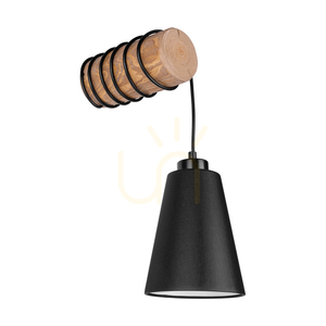 Aplică de perete Trabo Carlos, 1xE27, Max. 25 W, pin vopsit în maro / cablu din PVC negru / abajur negru, 27,5 cm small 2