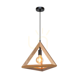 Lampa suspendată Trigonon, 1xE27, Max. 60 W, stejar uleiat/metal negru/cablu din PVC negru, 42 cm small 1