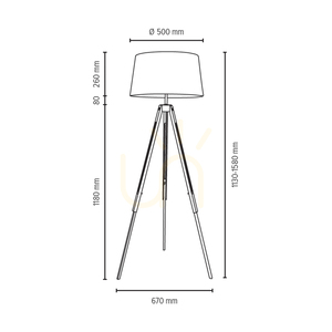 Lampă de podea cu trei picioare, 1xE27, Max. 60 W, lemn de fag și nuc, cablu din PVC transparent, abajur negru, 67 cm small 2