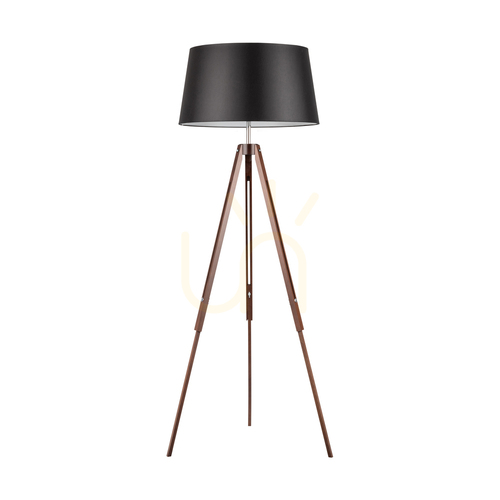 Verifica Lampă de podea cu trei picioare, 1xE27, Max. 60 W, lemn de fag și nuc, cablu din PVC transparent, abajur negru, 67 cm