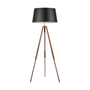 Lampă de podea cu trei picioare, 1xE27, Max. 60 W, lemn de fag și nuc, cablu din PVC transparent, abajur negru, 67 cm small 0