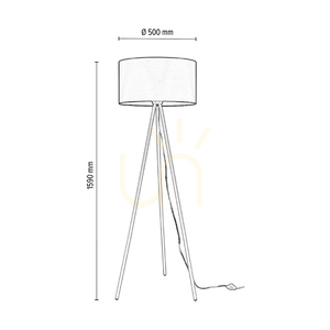 Lampă de podea cu trei picioare, 1xE27, Max. 40 W, metal alb/cablu din PVC transparent/abat-jour negru, Ø 50 cm small 2