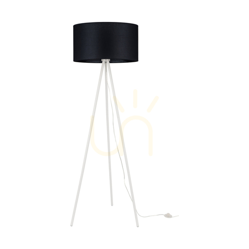 Verifica Lampă de podea cu trei picioare, 1xE27, Max. 40 W, metal alb/cablu din PVC transparent/abat-jour negru, Ø 50 cm