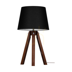 Lampă de masă cu trei picioare, 1xE27, Max. 40 W, lemn de fag și nuc / cablu din PVC transparent / abajur negru, Ø 30 cm small 0