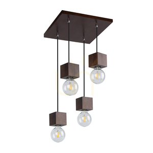 Lampa suspendată Trongo Square, 4xE27, Max. 60 W, lemn de fag și nuc, cablu împletit negru, 34 cm small 0