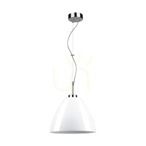 Verifica Lampa suspendată Tumulo, 1xE27, Max. 60 W, metal cromat / cablu din PVC transparent / abajur din sticlă albă, Ø 28,5 cm