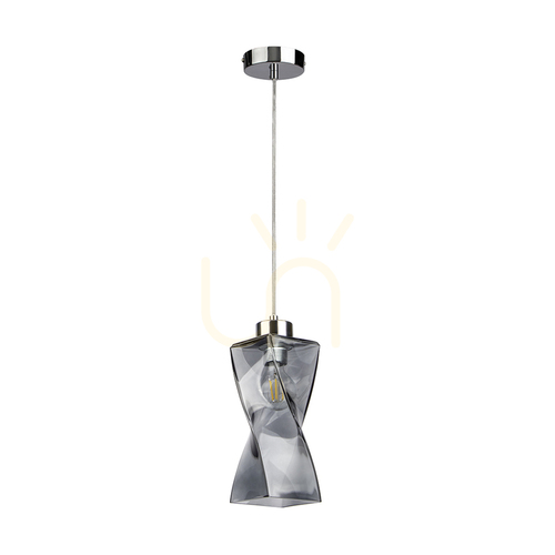 Verifica Lampă suspendată Twist, 1xE27, Max. 25 W, metal cromat / cablu din PVC transparent / abajur din sticlă fumurie, 10 cm