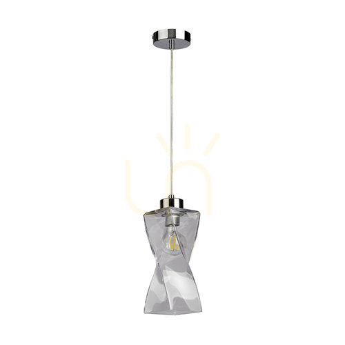 Verifica Lampă suspendată Twist, 1xE27, Max. 25 W, metal cromat / cablu din PVC transparent / abajur din sticlă transparentă, 10 cm