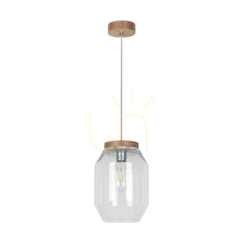 Verifica Lampa suspendată Vaso 1xE27 Max. Stejar uleiat de 60 W / Cablu din PVC transparent / Abajur din sticlă transparentă Ø 19,5 cm