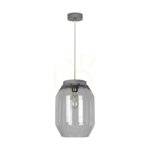 Lampa suspendată Vaso, 1xE27, Max. 60 W, pin vopsit în gri, cablu din PVC transparent, abajur din sticlă fumurie, Ø 24 cm small 0