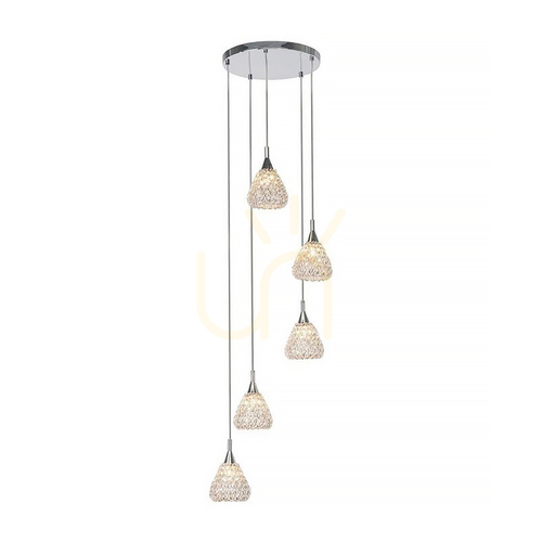 Verifica Lampa suspendată Vegas 5xG9, Max. 33 W, metal cromat/abat-jour din sticlă transparentă, Ø 32 cm