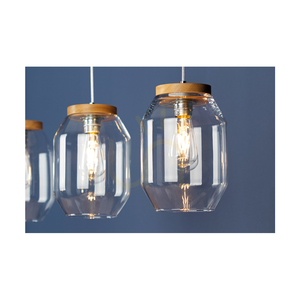 Lampa suspendată Vaso, 3xE27, Max. 60 W, stejar tratat cu ulei / cablu din PVC transparent / abajur din sticlă transparentă, 85 cm small 2