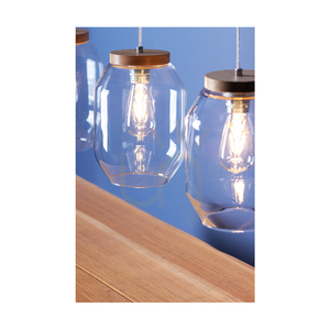 Lampa suspendată Vaso, 3xE27, Max. 60 W, stejar tratat cu ulei / cablu din PVC transparent / abajur din sticlă transparentă, 85 cm small 3