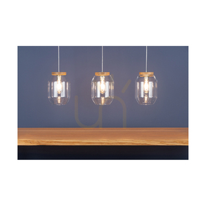 Lampa suspendată Vaso, 3xE27, Max. 60 W, stejar tratat cu ulei / cablu din PVC transparent / abajur din sticlă transparentă, 85 cm small 4