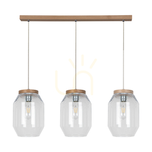 Lampa suspendată Vaso, 3xE27, Max. 60 W, stejar tratat cu ulei / cablu din PVC transparent / abajur din sticlă transparentă, 85 cm small 0
