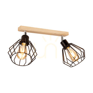Lampa de tavan Vento, 2xE27, Max. 60 W, stejar tratat cu ulei/abat-jour din metal negru, 50 cm small 1