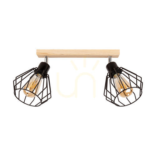 Verifica Lampa de tavan Vento, 2xE27, Max. 60 W, stejar tratat cu ulei/abat-jour din metal negru, 50 cm