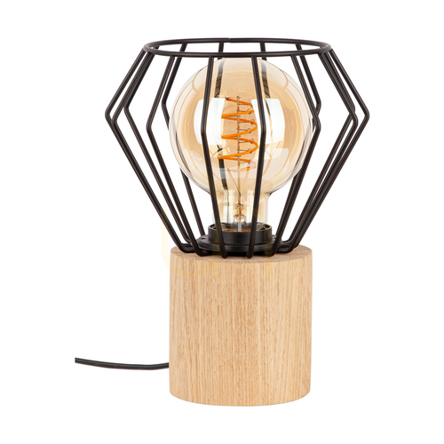 Verifica Lampa de masă Vento, 1xE27, Max. LED de 15 W, stejar uleiat/cablu din PVC negru/abat-jour metalic negru, Ø 18 cm