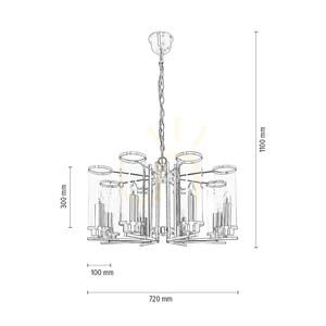 Lampa suspendată Verdi, 8xE14, Max. 40 W, patină metalică/abat-jour din sticlă transparentă, Ø 72 cm small 2