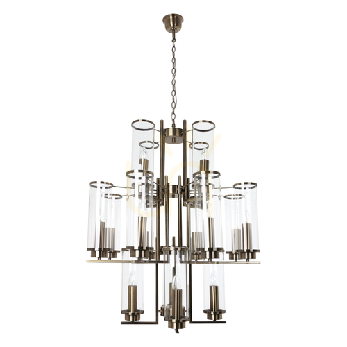 Verifica Lampa suspendată Verdi, 16xE14, Max. 40 W, patină metalică/abat-jour din sticlă transparentă, Ø 77 cm