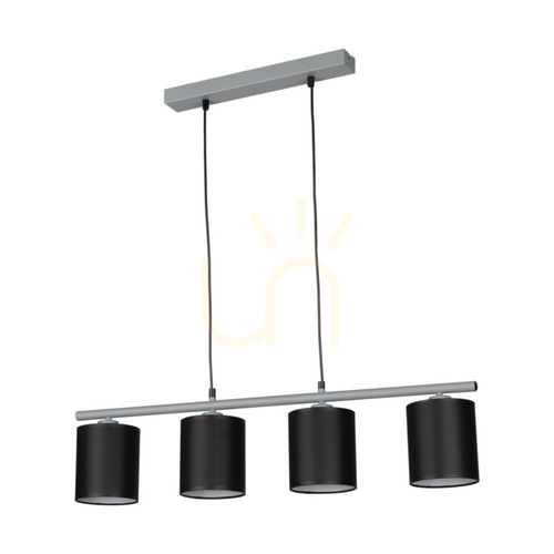 Verifica Lampa suspendată Vertigo, 4xE27, Max. 25 W, metal gri/cablu din PVC negru/abat-jour negru, 86 cm