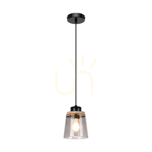 Lampa suspendată Warnemünde 1xE27 Max. 60 W, stejar uleiat/metal negru/cablu din PVC negru/abat-jour din sticlă fumurie, Ø 13,5 cm small 1
