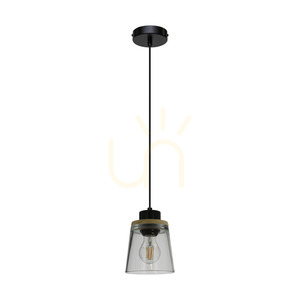 Lampa suspendată Warnemünde 1xE27 Max. 60 W, stejar uleiat/metal negru/cablu din PVC negru/abat-jour din sticlă fumurie, Ø 13,5 cm small 0