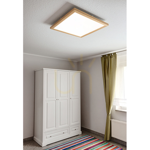 Lampa de tavan Vivica Square, 1xLED, 2700–6200 K, 46 W, stejar uleiat/abat-jour din sticlă albă, cu telecomandă, 62 cm small 1