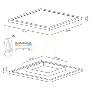 Lampa de tavan Vivica Square, 1xLED, 2700–6200 K, 46 W, stejar uleiat/abat-jour din sticlă albă, cu telecomandă, 62 cm small 4