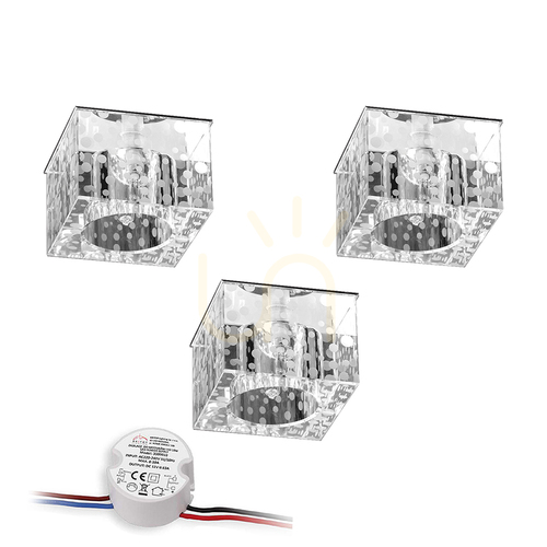Verifica Set de plafoniere Cristaldream, include 3 becuri LED G4 (Max.. 2,3 W), metal cromat/sticlă transparentă, cu sursă de alimentare, 7 cm