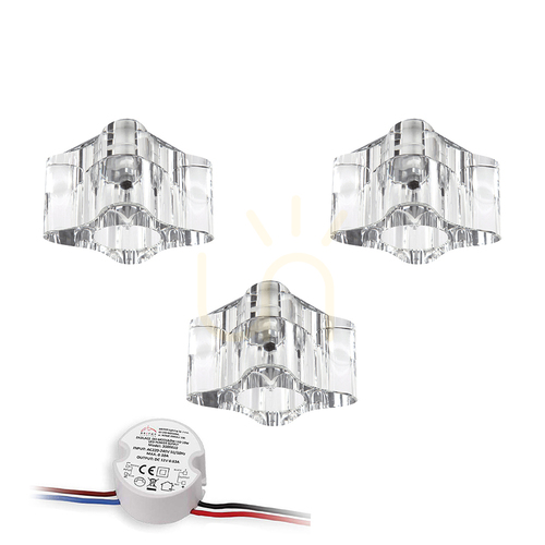 Verifica Set de plafoniere Cristaldream, include 3 becuri LED G4 (Max.. 2,3 W), sticlă transparentă, cu sursă de alimentare, 8 cm