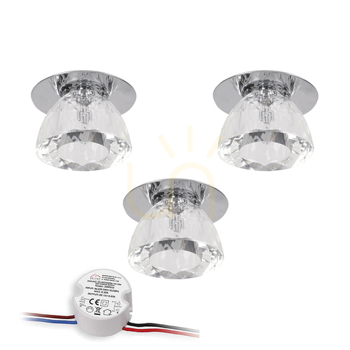 Verifica Set de plafoniere Cristaldream, include 3 becuri LED G4 (Max.. 2,3 W), metal cromat/sticlă transparentă, cu sursă de alimentare, Ø 8 cm