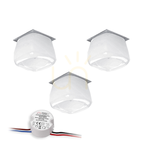 Verifica Set de plafoniere Cristaldream, include 3 becuri LED G4 (Max.. 2,3 W), metal cromat/sticlă albă, cu sursă de alimentare, Ø 8,5 cm