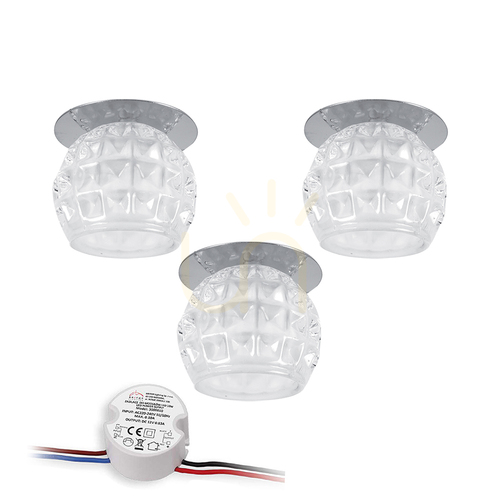 Verifica Set de plafoniere Cristaldream, include 3 becuri LED G4 (Max.. 2,3 W), metal cromat/sticlă transparentă, cu sursă de alimentare, Ø 8 cm