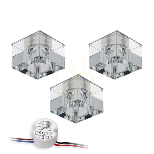 Verifica Set de plafoniere Cristaldream, include 3 becuri LED G4 (Max.. 2,3 W), metal cromat/sticlă transparentă, cu sursă de alimentare, 7 cm