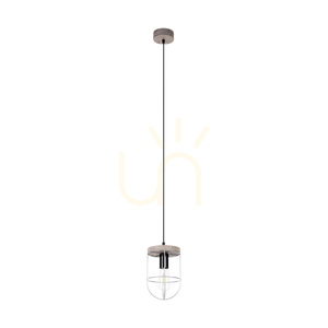 Lampa suspendată Netuno 1xE27 Max. 60 W, pin vopsit în gri/metal negru/cablu din PVC negru/abat-jour din metal argintiu, Ø 15 cm small 0