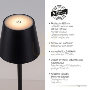 Lampa de masă EURIA 19250-18, negru, 1xLED small 4