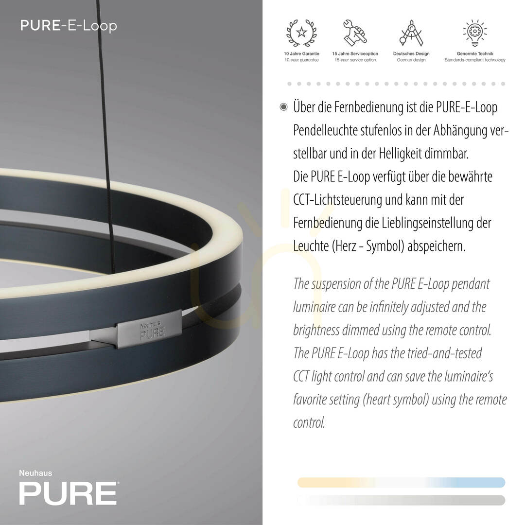 Spectacol Lampă suspendată PURE E-LOOP 2550-15, gri, cu 2 LED-uri Lampă suspendată PURE E-LOOP 2550-15, gri, cu 2 LED-uri