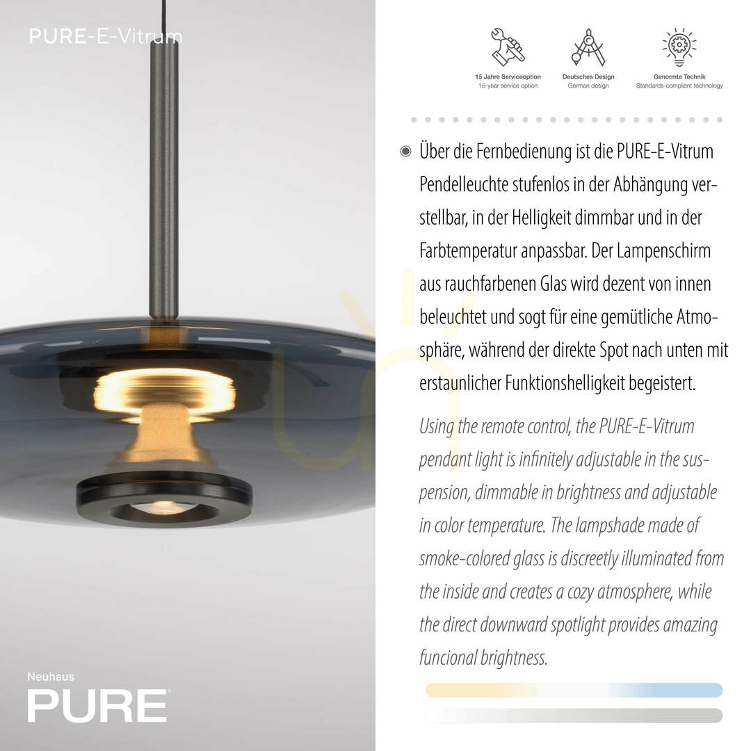 Afişa Lampă suspendată PURE E-VITRUM 2084-15, gri, cu 2 LED-uri Lampă suspendată PURE E-VITRUM 2084-15, gri, cu 2 LED-uri