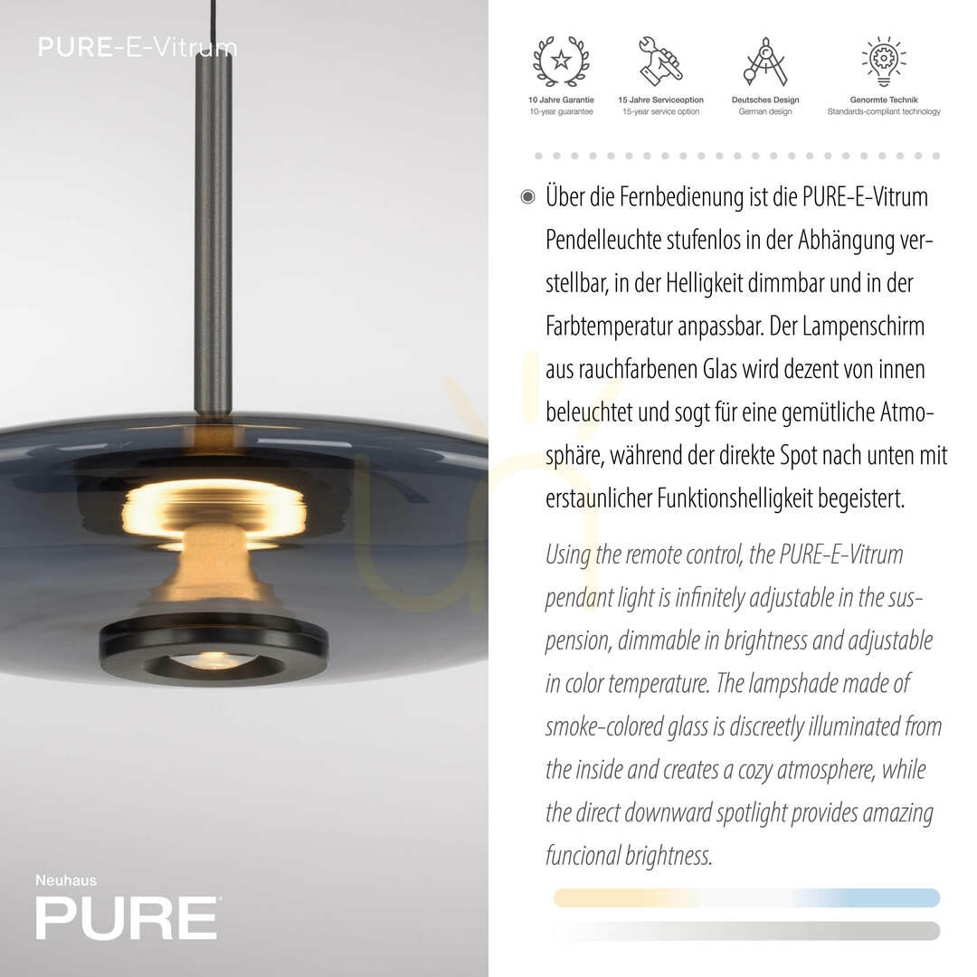Spectacol Lampă suspendată PURE E-VITRUM 2084-15, gri, cu 2 LED-uri Lampă suspendată PURE E-VITRUM 2084-15, gri, cu 2 LED-uri