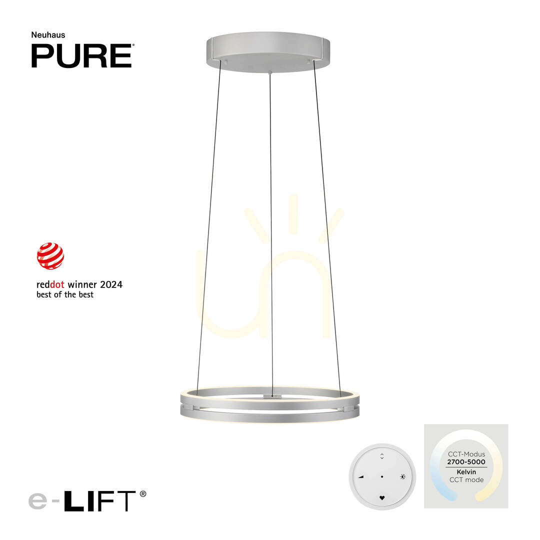 Vedere Lampa suspendată PURE E-LOOP 2550-95 argintie cu 2 LED-uri Lampa suspendată PURE E-LOOP 2550-95 argintie cu 2 LED-uri