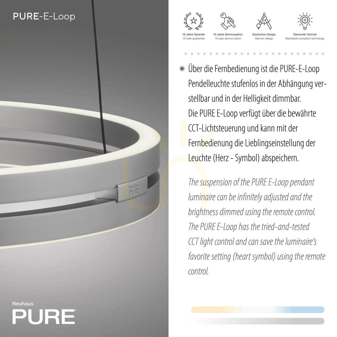 Spectacol Lampa suspendată PURE E-LOOP 2550-95 argintie cu 2 LED-uri Lampa suspendată PURE E-LOOP 2550-95 argintie cu 2 LED-uri